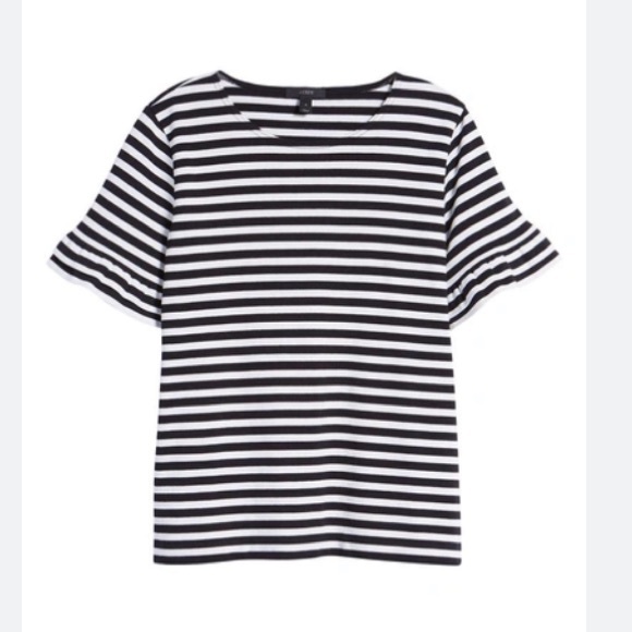 J. Crew Ruffle-Sleeve T-shirt in Stripe Small Black White Preppy Nautical B117 - Picture 5 of 10